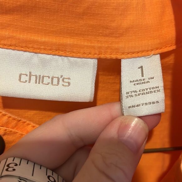 Chico's Bright Orange Utility Jacket Zip front with pockets - Picture 3 of 6